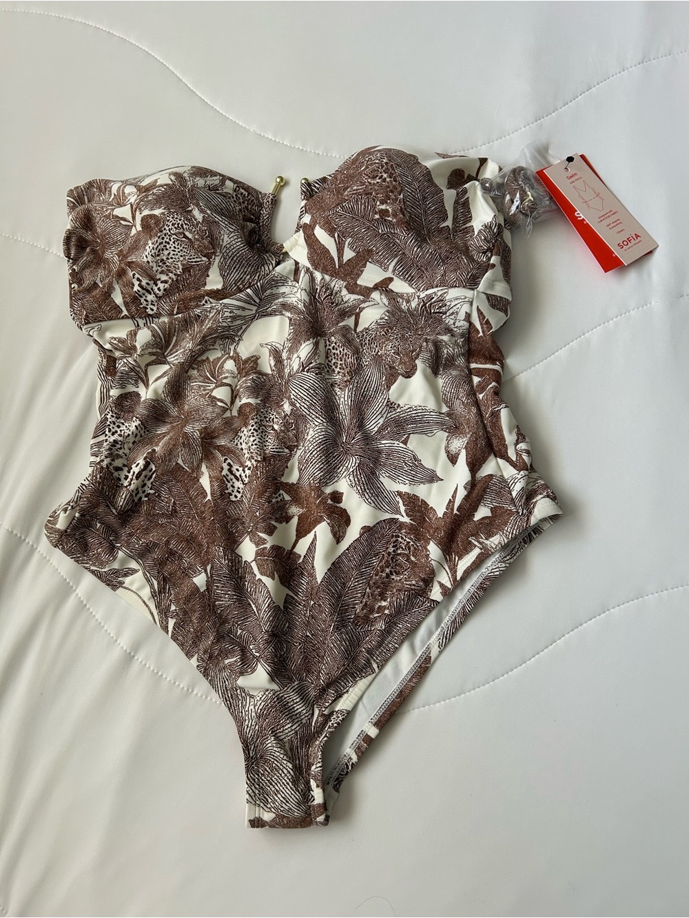 sofia by sofia vergara Brown Floral Strapless One-Piece Bodysuit